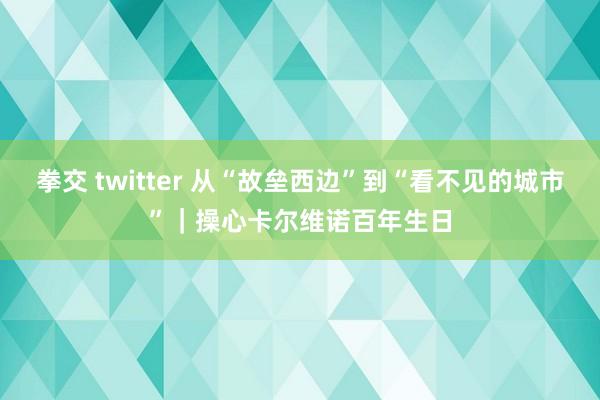 拳交 twitter 从“故垒西边”到“看不见的城市”｜操心卡尔维诺百年生日