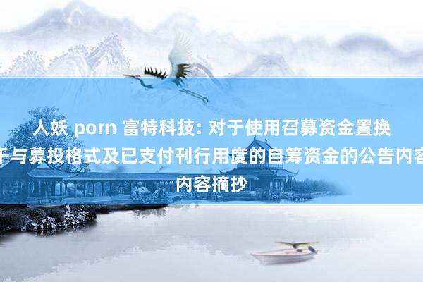 人妖 porn 富特科技: 对于使用召募资金置换事前干与募投格式及已支付刊行用度的自筹资金的公告内容摘抄